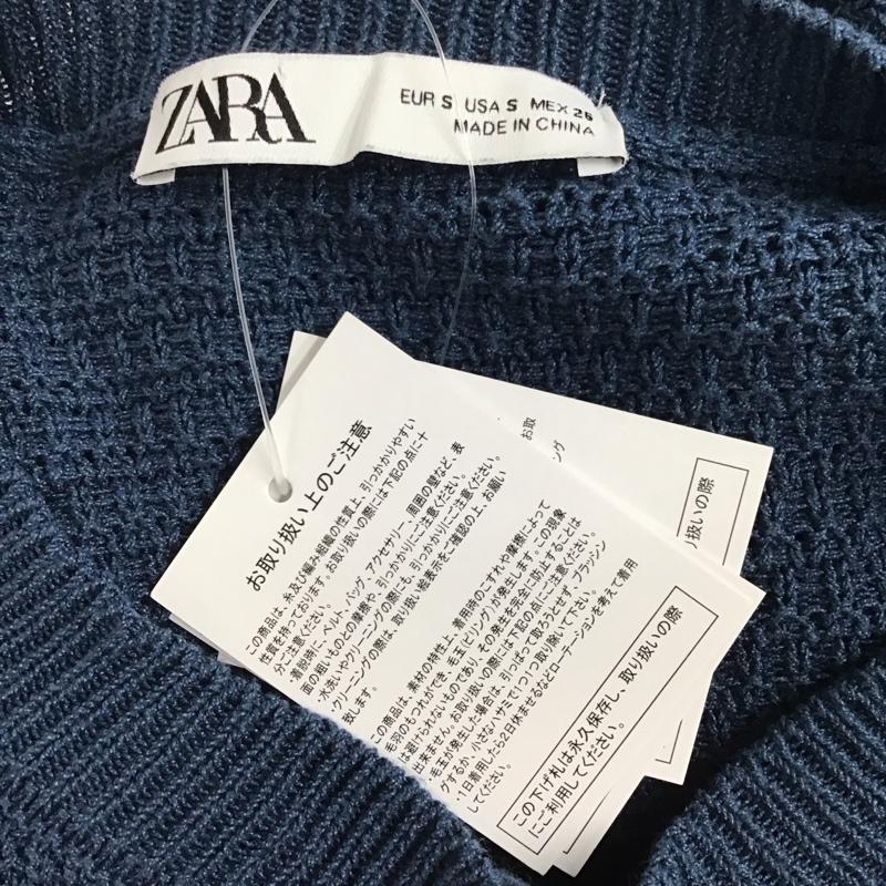 ザラ ZARA カーディガン 長袖 9598 080 200 クロップドニット ショート丈 タグ付き S 無地 青 / ブルー /  レディース USED 古着 中古 10116683