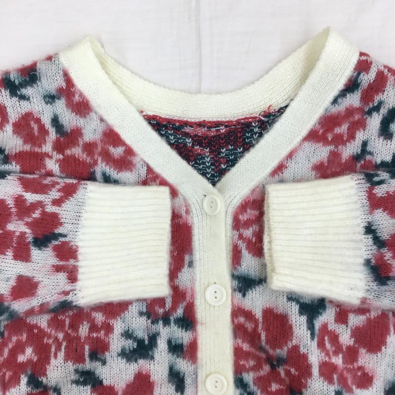 ビス ViS カーディガン 長袖 FREE 花柄 白 / ホワイト / X 桃 / ピンク / X 緑 / グリーン /  レディース USED 古着 中古 10141833