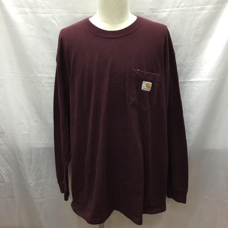 カーハート Carhartt カットソー 長袖 長袖カットソー クルーネックカットソー ロングスリーブカットソー プリントTシャツ XL ロゴ、文字 えんじ / ワインレッド /  メンズ USED 古着 中古 10118678
