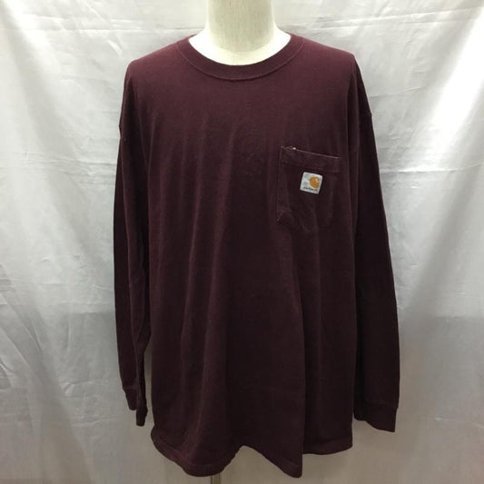 カーハート Carhartt カットソー 長袖 長袖カットソー クルーネックカットソー ロングスリーブカットソー プリントTシャツ XL ロゴ、文字 えんじ / ワインレッド /  メンズ USED 古着 中古 10118678