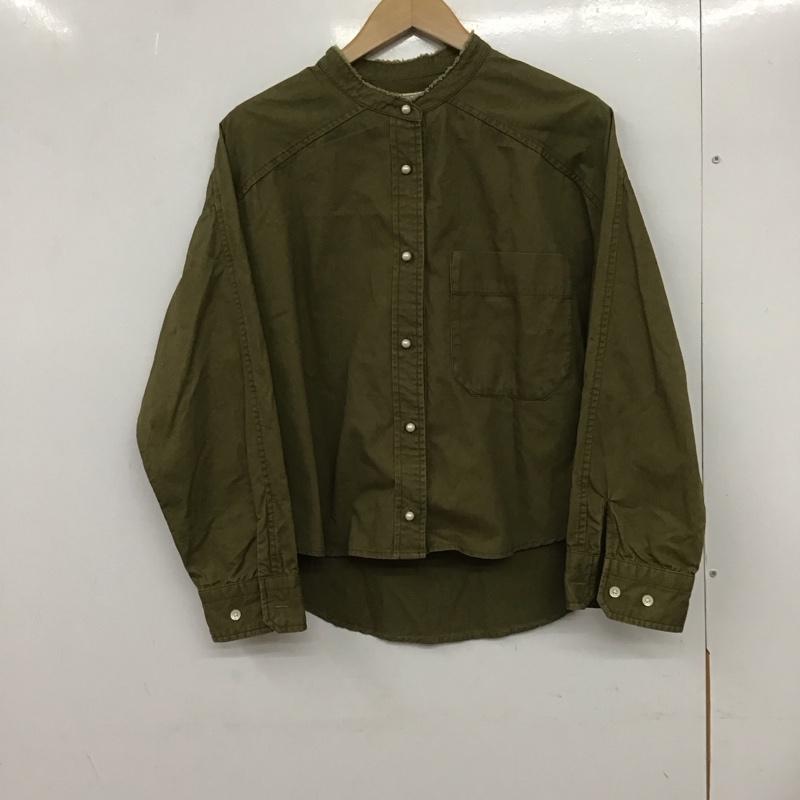 ブランク BLANK シャツ、ブラウス 長袖 長袖シャツ ノーカラーシャツ 前開きシャツ 38 無地 カーキ / カーキ /  レディース USED 古着 中古 10132936
