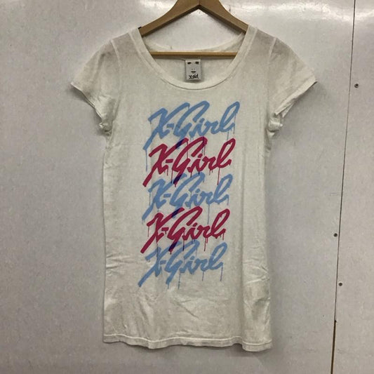 エックスガール X-girl Tシャツ 半袖 半袖カットソー プリントTシャツ クルーネックカットソー 2 プリント 白 / ホワイト /  レディース USED 古着 中古 10135796