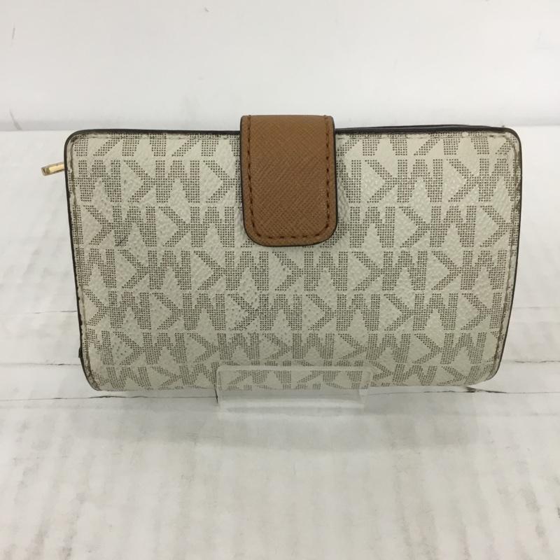 マイケルコース MICHAEL KORS 財布 二つ折り 35F8GTVF28 L字ファスナー ロゴ、文字 白 / ホワイト / X 茶 / ブラウン /  レディース USED 古着 中古 10109905