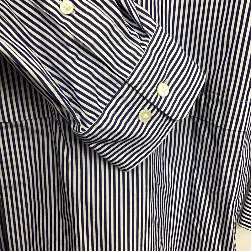 ユニクロ UNIQLO シャツ、ブラウス 長袖 331-436115 スーピマコットンオーバーサイズスタンドカラーシャツ 長袖シャツ M ストライプ 白 / ホワイト / X 青 / ブルー /  メンズ USED 古着 中古 10138219