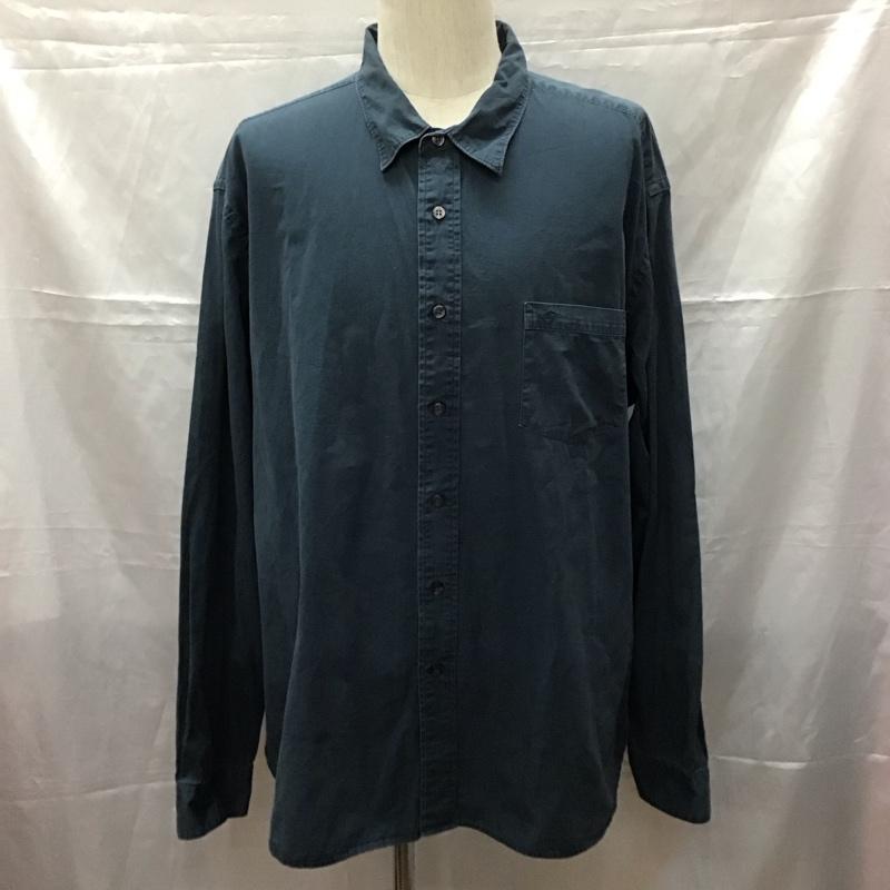 ミリタリー ミリタリー シャツ、ブラウス 長袖 ミリタリーシャツ カジュアルシャツ カーゴシャツ カラーシャツ XXL 無地 紺 / ネイビー /  メンズ USED 古着 中古 10110984