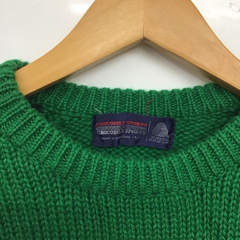 クロコダイル CROCODILE ニット、セーター 長袖 長袖ニットカットソー クルーネック セーター L ロゴ、文字 紺 / ネイビー / X 緑 / グリーン /  メンズ USED 古着 中古 10144783