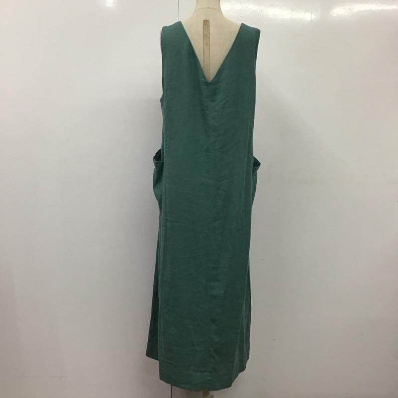 グリーンレーベルリラクシング green label relaxing ワンピース ロングスカート 3626-199-2801 ブリーズリネンワンピース ポケット付き Vネック 無地 緑 / グリーン /  レディース USED 古着 中古 10115510