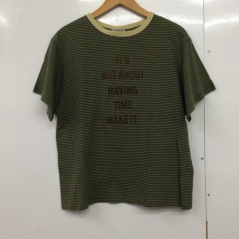 サマンサモスモス Samansa Mos2 Tシャツ 半袖 1211464 フロッキープリントボーダーTシャツ FREE ロゴ、文字 カーキ / カーキ / X 茶 / ブラウン /  レディース USED 古着 中古 10144112