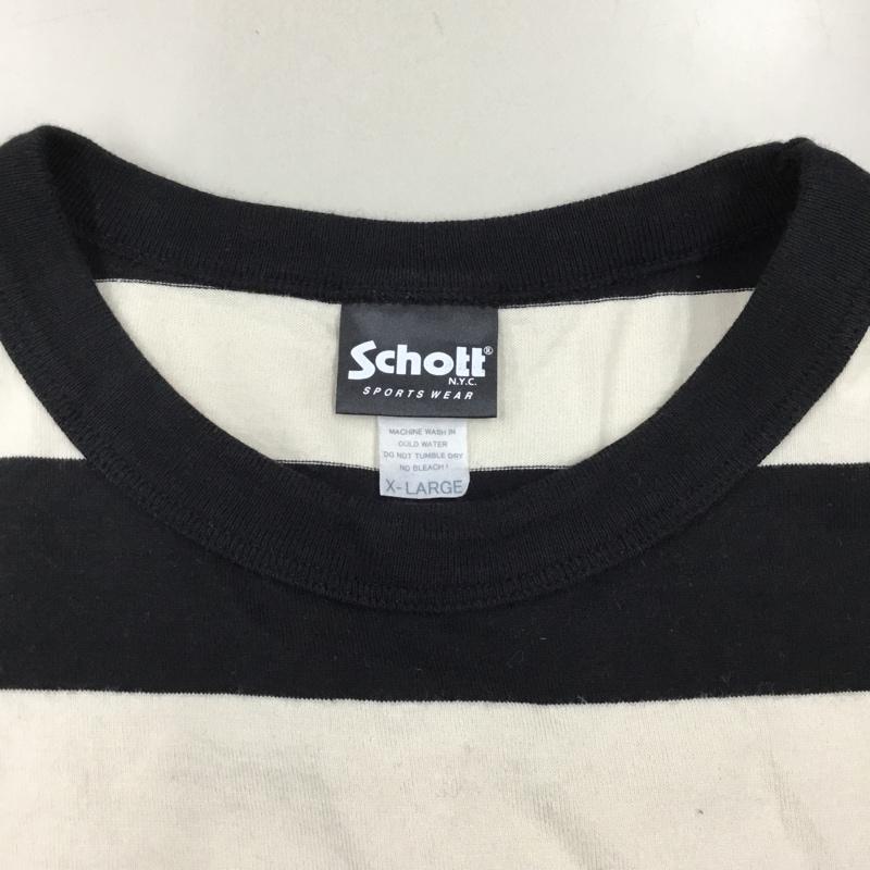 ショット schott Tシャツ 半袖 半袖Tシャツ プリントTシャツ 半袖カットソー XL ボーダー柄 白 / ホワイト / X 黒 / ブラック /  メンズ USED 古着 中古 10120455