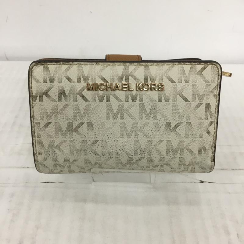 マイケルコース MICHAEL KORS 財布 二つ折り 35F8GTVF28 L字ファスナー ロゴ、文字 白 / ホワイト / X 茶 / ブラウン /  レディース USED 古着 中古 10109905