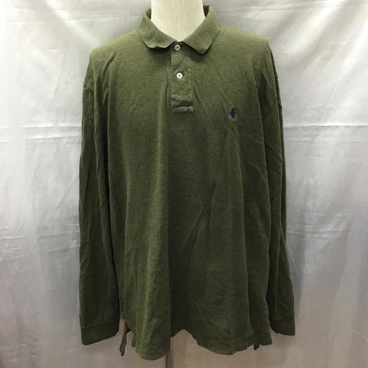 ポロバイラルフローレン Polo by RALPH LAUREN ポロシャツ 長袖 XL ワンポイント カーキ / カーキ /  メンズ USED 古着 中古 10111397