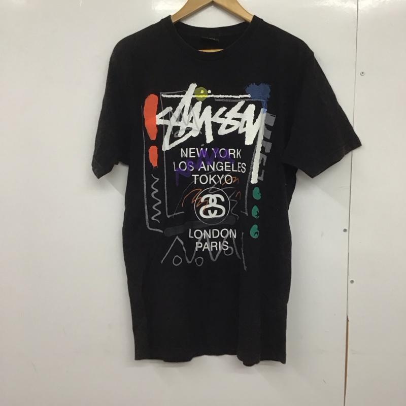 ステューシー STUSSY Tシャツ 半袖 半袖カットソー プリントTシャツ クルーネックカットソー M プリント 黒 / ブラック /  メンズ USED 古着 中古 10146751