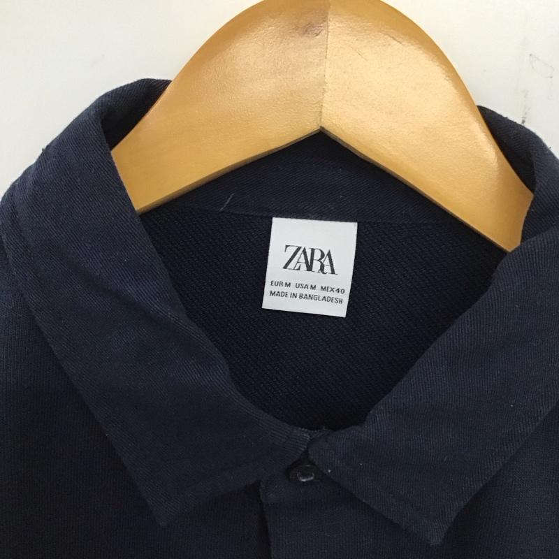 ザラ ZARA ポロシャツ 長袖 長袖ポロシャツ スウェット 長袖カットソー M 無地 紺 / ネイビー /  メンズ USED 古着 中古 10136718