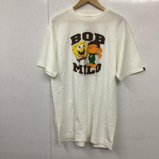 アベイシングエイプ A BATHING APE Tシャツ 半袖 半袖カットソー プリントTシャツ クルーネックカットソー スポンジボブ L プリント 白 / ホワイト /  メンズ USED 古着 中古 10131634