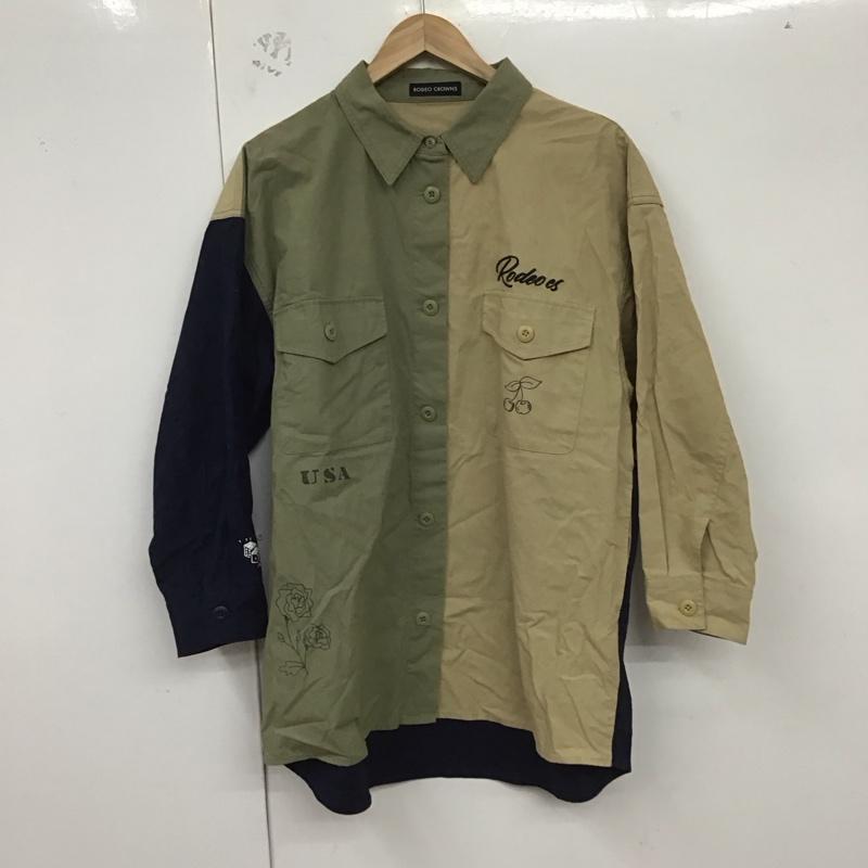 ロデオクラウンズ Rodeo Crowns シャツ、ブラウス 長袖 420dsa01-0070 オーバーシルエットシャツ 長袖シャツ FREE ロゴ、文字 カーキ / カーキ /  レディース USED 古着 中古 10128981