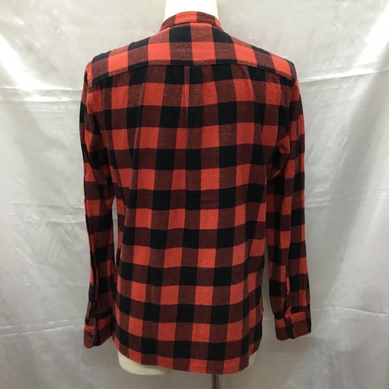 グローバルワーク GLOBAL WORK シャツ、ブラウス 長袖 GN220003SB ノーカラー バンドカラー M チェック 赤 / レッド / X 黒 / ブラック /  メンズ USED 古着 中古 10109247