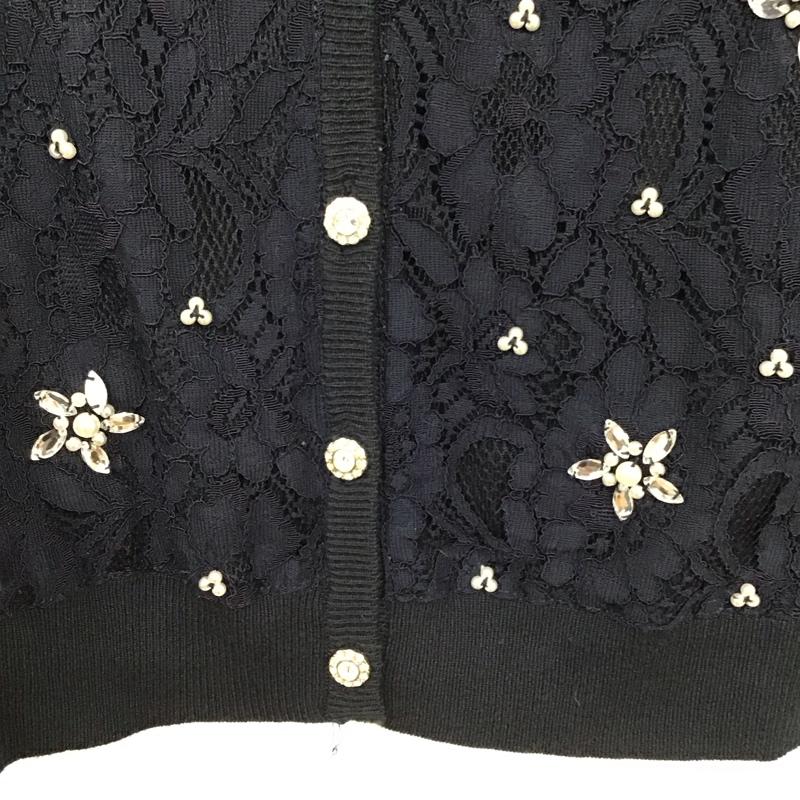 セシルマクビー CECIL McBEE カーディガン 長袖 M8701 レース ビジュー M  紺 / ネイビー /  レディース USED 古着 中古 10119594