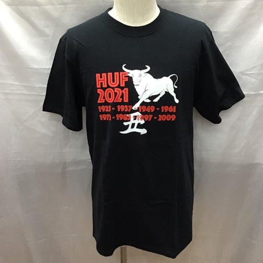 ハフ HUF Tシャツ 半袖 半袖カットソー プリントTシャツ クルーネックカットソー M ロゴ、文字 黒 / ブラック /  メンズ USED 古着 中古 10116577