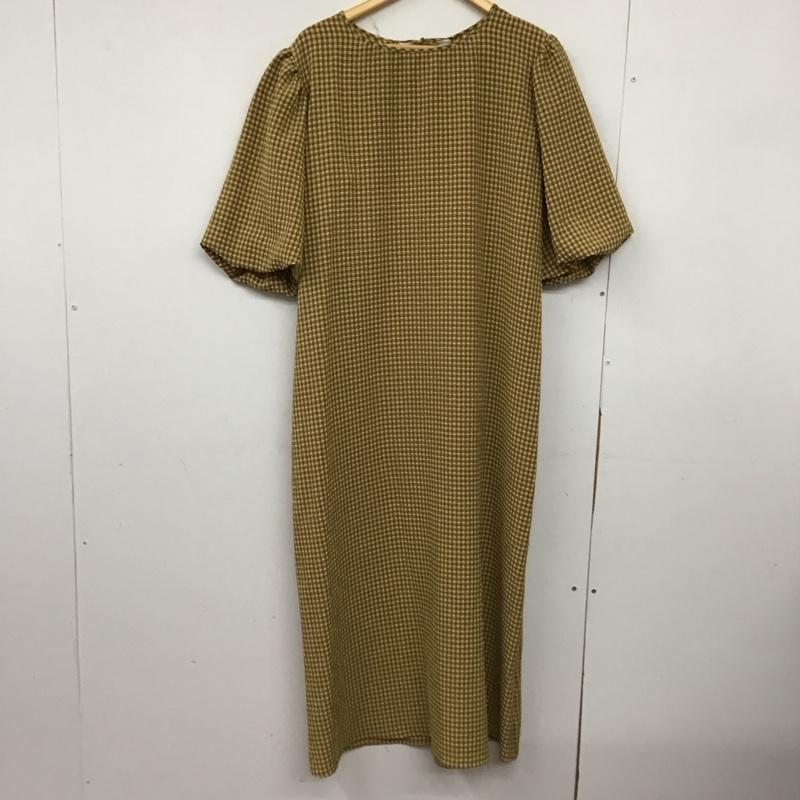 ローリーズファーム LOWRYS FARM ワンピース ロングスカート 半袖ロングワンピース フレアスカート FREE チェック 茶 / ブラウン / X 黄 / イエロー /  レディース USED 古着 中古 10149646