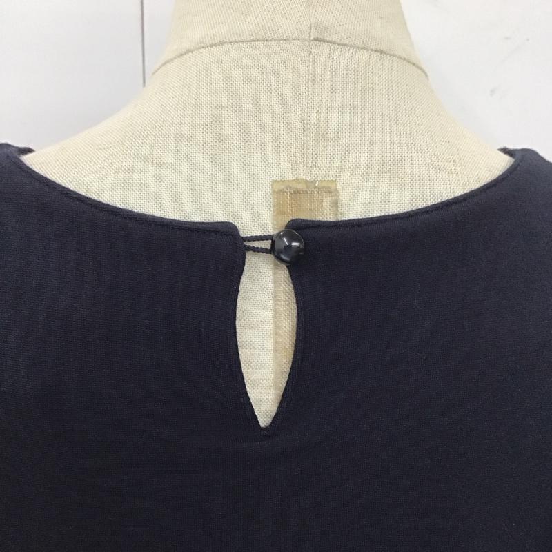 ナチュラルビューティーベーシック NATURAL BEAUTY BASIC ワンピース ひざ丈スカート 017-6146231 レイヤード風 七分袖 S レース柄 紺 / ネイビー /  レディース USED 古着 中古 10114014