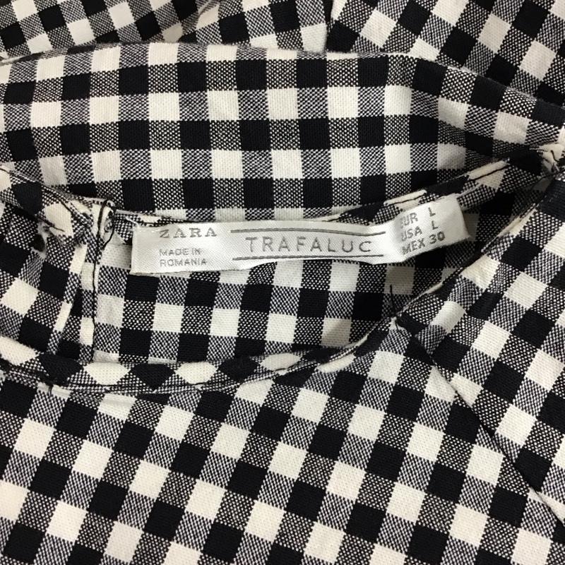 ザラ ZARA TRAFALUC カットソー 半袖 フレンチスリーブ L チェック 白 / ホワイト / X 黒 / ブラック /  レディース USED 古着 中古 10114083