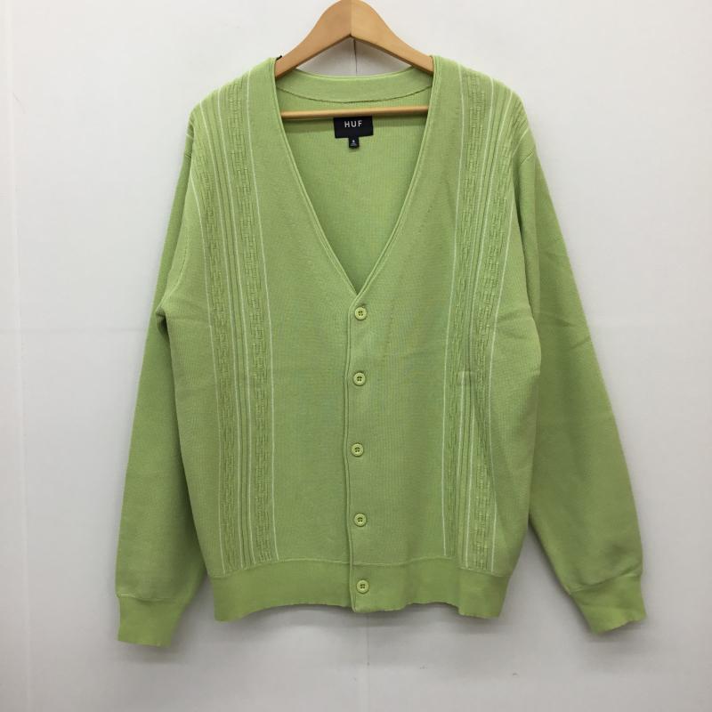 ハフ HUF カーディガン 長袖 CHAIN LINK CARDIGAN S  黄緑 / イエローグリーン / X 白 / ホワイト /  メンズ USED 古着 中古 10136988