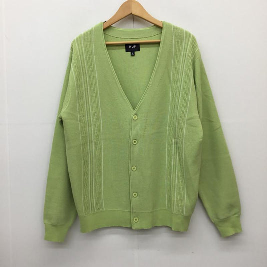ハフ HUF カーディガン 長袖 CHAIN LINK CARDIGAN S  黄緑 / イエローグリーン / X 白 / ホワイト /  メンズ USED 古着 中古 10136988