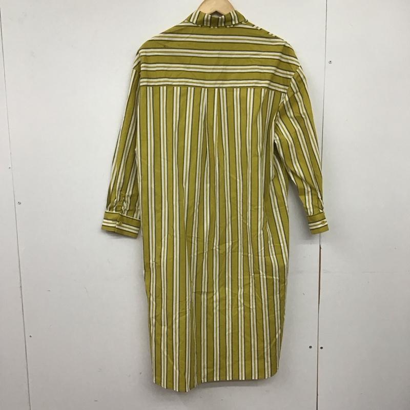 アイテムズ アーバンリサーチ ITEMS URBAN RESEARCH ワンピース ロングスカート 長袖シャツワンピース フロントボタン ロングワンピース FREE ストライプ 白 / ホワイト / X マスタード / マスタード /  レディース USED 古着 中古 10149049
