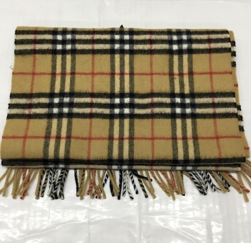 バーバリーロンドン Burberry London マフラー マフラー 8024471 ワッペン フリンジ チェック ベージュ / ベージュ / X 白 / ホワイト / X 黒 / ブラック / X 赤 / レッド /  メンズ USED 古着 中古 10107621