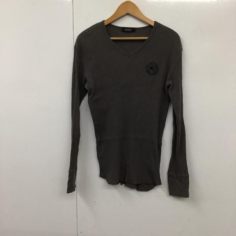 バーバリーブラックレーベル BURBERRY BLACK LABEL カットソー 長袖 長袖カットソー Vネックカットソー 3 ロゴ、文字 灰 / グレー /  メンズ USED 古着 中古 10130889