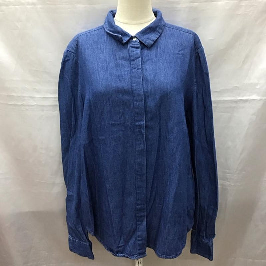 ザラ ZARA シャツ、ブラウス 長袖 長袖シャツ カラーシャツ 長袖カットソー デニムシャツ L 無地 青 / ブルー /  レディース USED 古着 中古 10116351