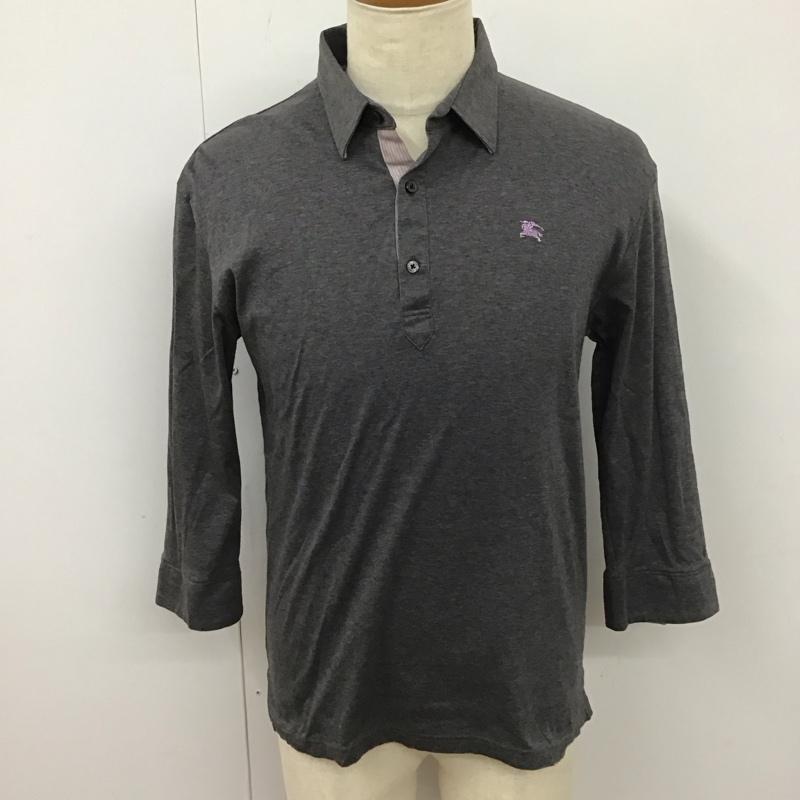 バーバリーブラックレーベル BURBERRY BLACK LABEL ポロシャツ 長袖 長袖ポロシャツ カラーシャツ ロングスリーブカットソー 3 ロゴ、文字 灰 / グレー /  メンズ USED 古着 中古 10113117
