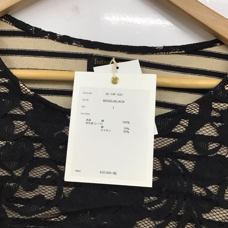 インティメイトダイアリー Intimate Diary ワンピース ひざ丈スカート 七分袖 レース 1 ボーダー柄 黒 / ブラック / X ベージュ / ベージュ /  レディース USED 古着 中古 10119277