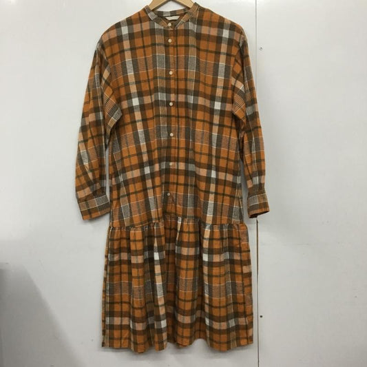 エヘカソポ ehka sopo ワンピース ロングスカート 長袖ロングワンピース シャツワンピース フレアスカート FREE チェック 橙 / オレンジ /  レディース USED 古着 中古 10143612