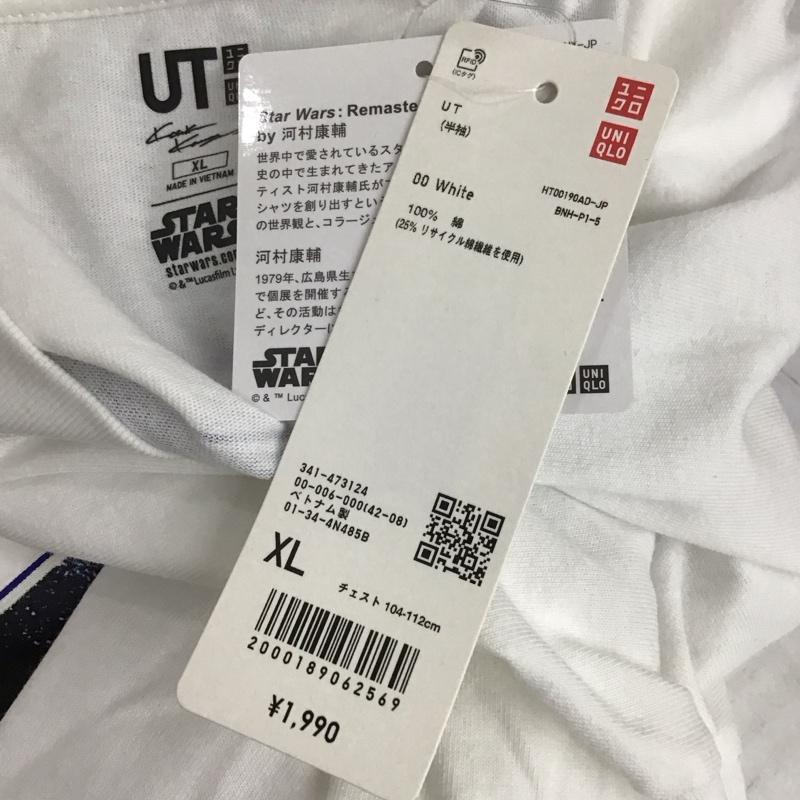 ユニクロ UNIQLO Tシャツ 半袖 341-473124 プリントTシャツ 半袖カットソー クルーネックカットソー XL ロゴ、文字 白 / ホワイト /  メンズ USED 古着 中古 10126530