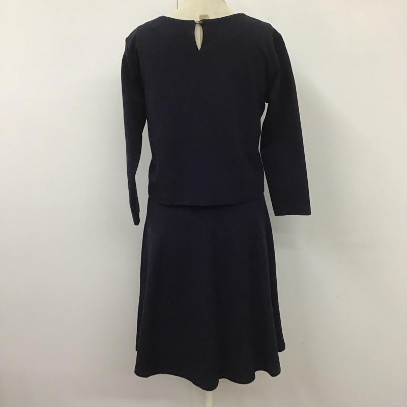 ナチュラルビューティーベーシック NATURAL BEAUTY BASIC ワンピース ひざ丈スカート 017-6146231 レイヤード風 七分袖 S レース柄 紺 / ネイビー /  レディース USED 古着 中古 10114014