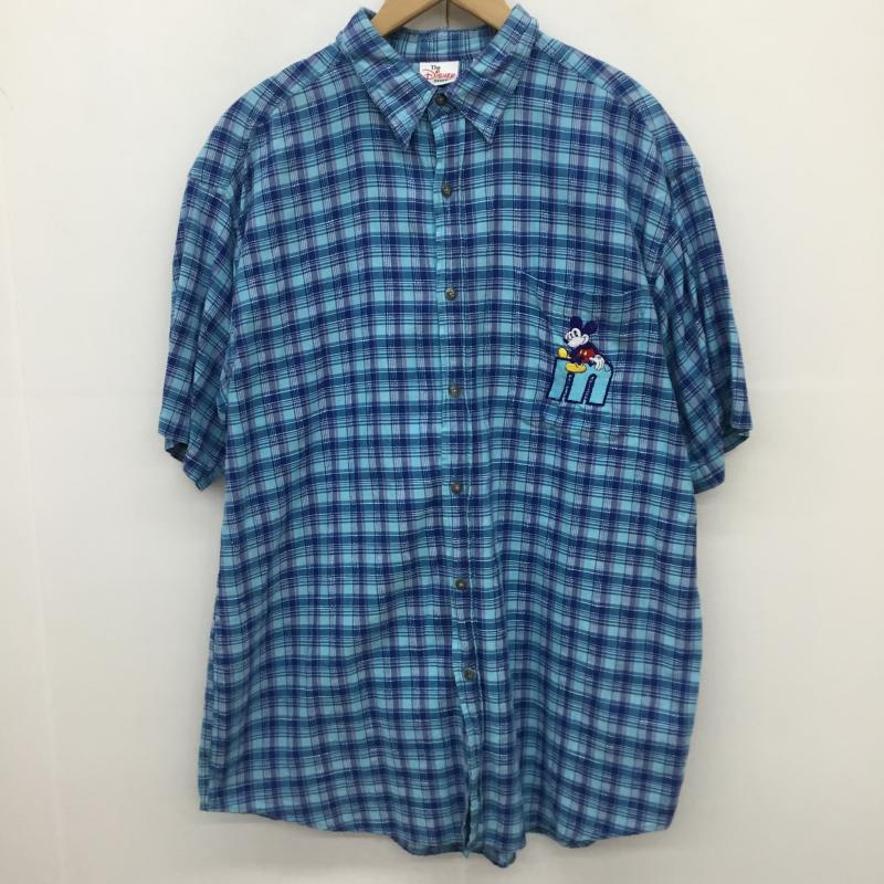 ユーズドクロージング used clothes シャツ、ブラウス 半袖 ディズニー　Disney L チェック X キャラクター 青 / ブルー /  メンズ USED 古着 中古 10129012