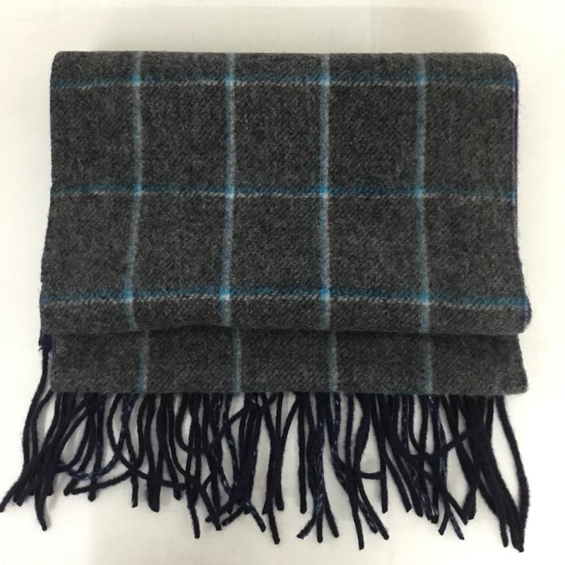 ビームス BEAMS マフラー マフラー ウール フリンジ チェック 灰 / グレー / X 青 / ブルー / X 紺 / ネイビー /  メンズ USED 古着 中古 10130582