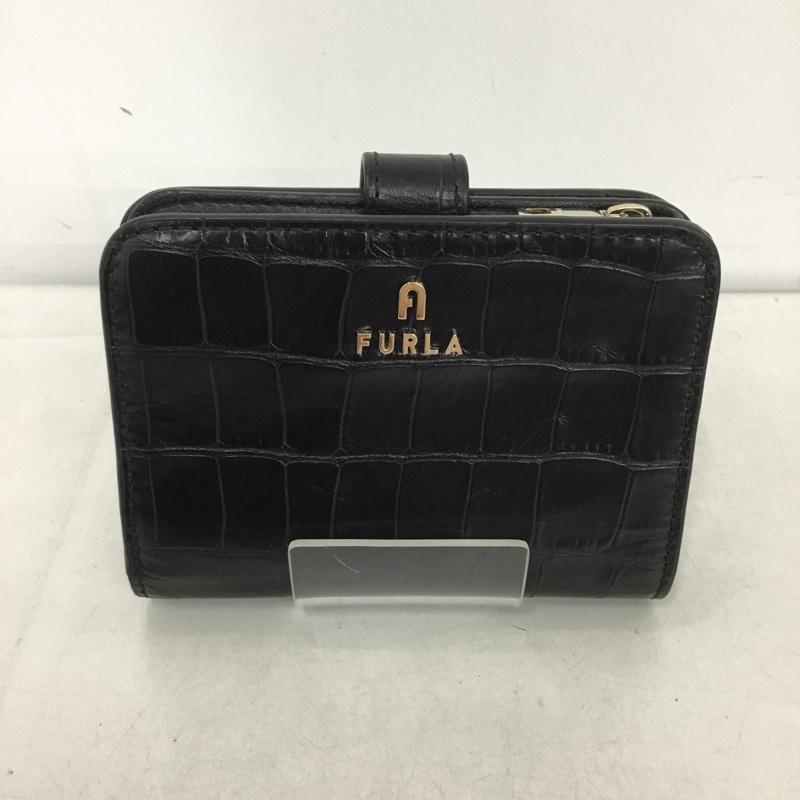 フルラ FURLA 財布 二つ折り クロコダイル柄 ロゴ、文字 黒 / ブラック /  レディース USED 古着 中古 10147722