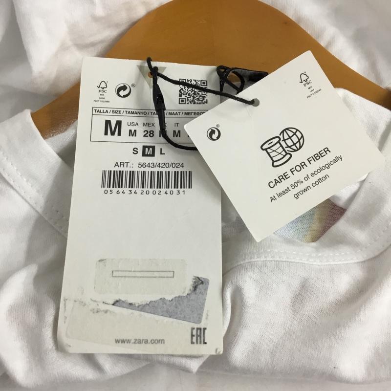 ザラ ZARA Tシャツ 半袖 5643 420 024 クルーネック 虹 タグ付き M ロゴ、文字 白 / ホワイト /  レディース USED 古着 中古 10144685