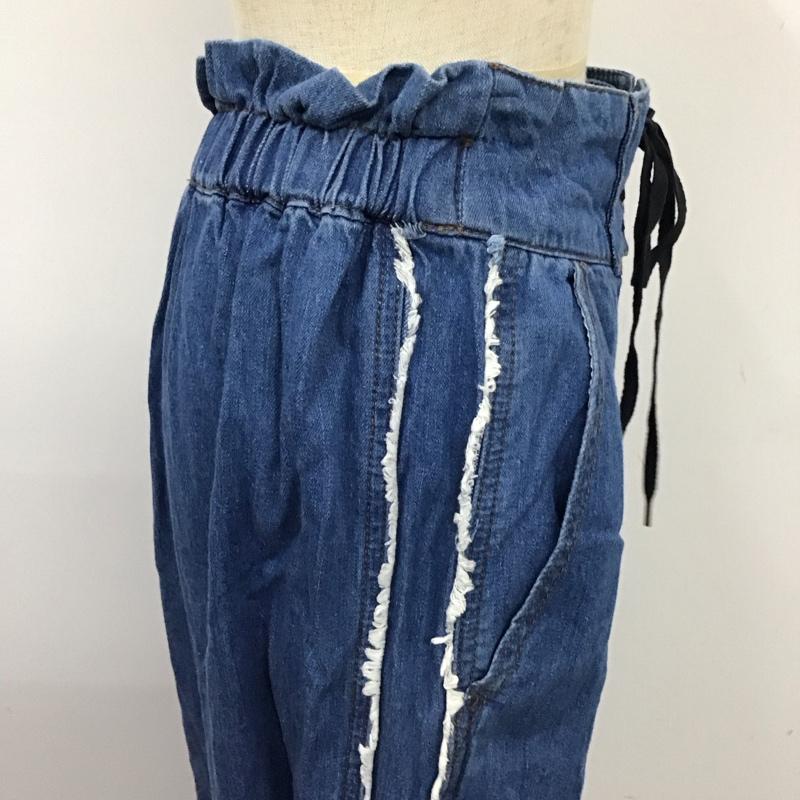 ダブルクローゼット w closet パンツ デニム、ジーンズ 293466 ワイドパンツ フリンジ 無地 青 / ブルー /  レディース USED 古着 中古 10118715