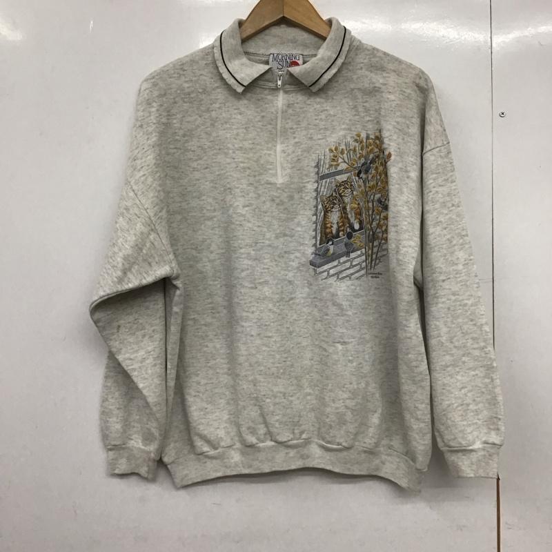古着 USED トレーナー 長袖 長袖トレーナー スウェット ジップアップネック プルオーバー morningsun L プリント 灰 / グレー /  メンズ USED 古着 中古 10148978