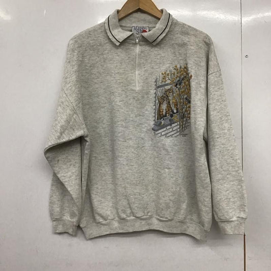 古着 USED トレーナー 長袖 長袖トレーナー スウェット ジップアップネック プルオーバー morningsun L プリント 灰 / グレー /  メンズ USED 古着 中古 10148978