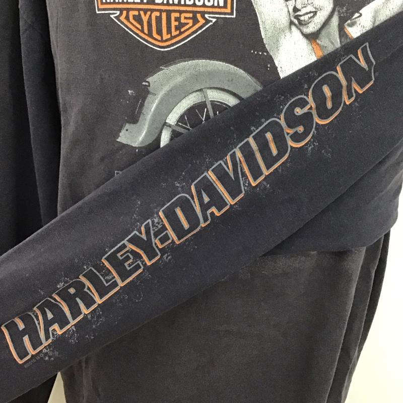 ハーレーダビッドソン Harley-Davidson カットソー 長袖 長袖カットソー クルーネックカットソー 長袖Tシャツ ロングスリーブカットソー XL プリント 黒 / ブラック /  メンズ USED 古着 中古 10111629