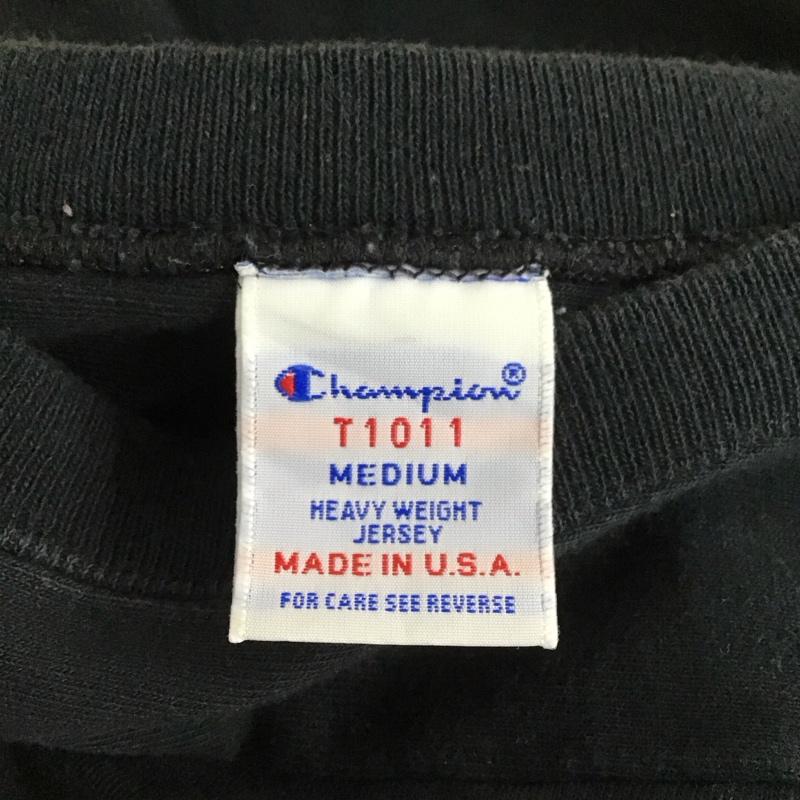 チャンピオン Champion カットソー 七分袖 長袖カットソー 無地カットソー クルーネック M 無地 黒 / ブラック /  メンズ USED 古着 中古 10131307