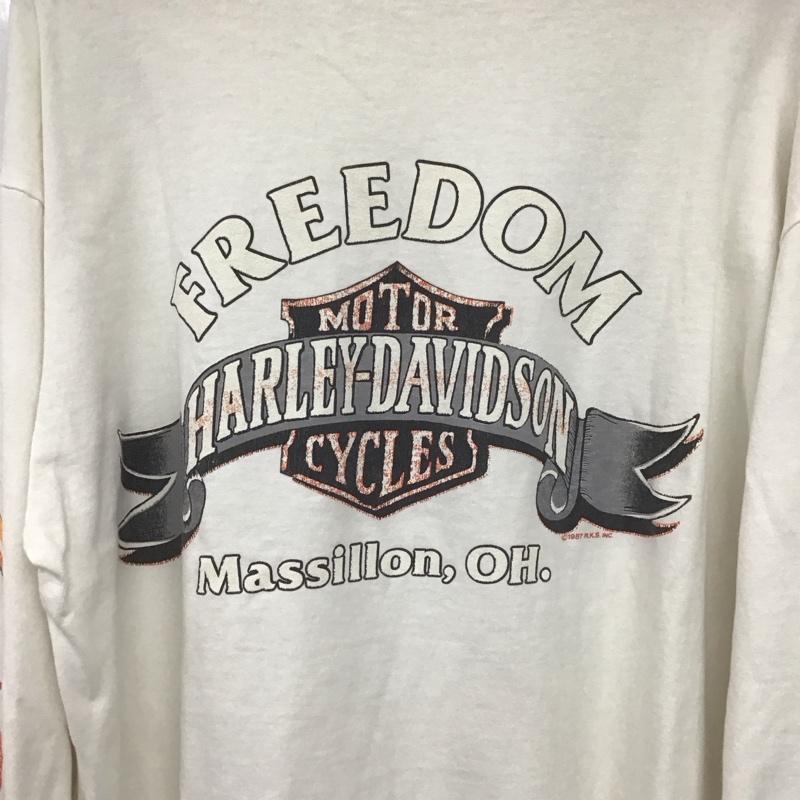 ハーレーダビッドソン Harley-Davidson カットソー 長袖 長袖カットソー プリントカットソー クルーネック usa製 L プリント アイボリー / アイボリー /  メンズ USED 古着 中古 10149117