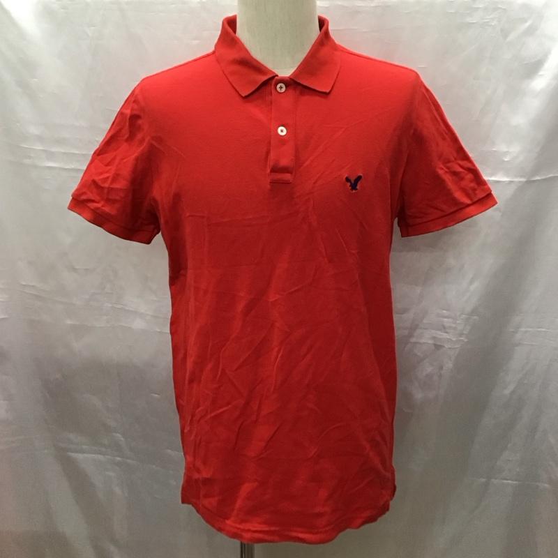 アメリカンイーグル AMERICANEAGLE ポロシャツ 半袖 半袖ポロシャツ カラーシャツ 半袖カットソー M ロゴ、文字 赤 / レッド /  メンズ USED 古着 中古 10116264
