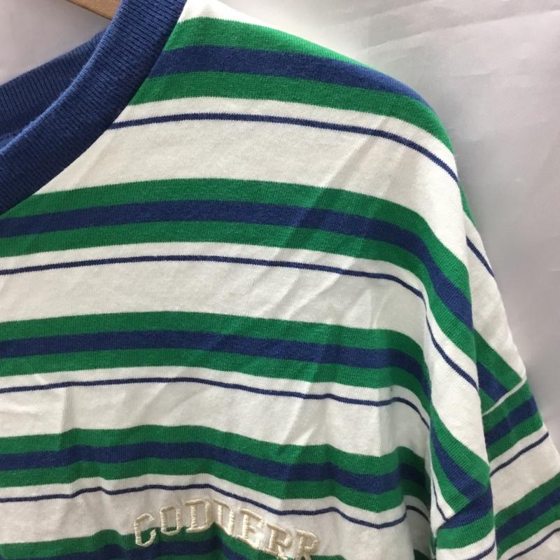 モノマート MONO-MART Tシャツ 半袖 sc485 マルチボーダー L ロゴ、文字 白 / ホワイト / X 緑 / グリーン / X 紺 / ネイビー /  メンズ USED 古着 中古 10117789