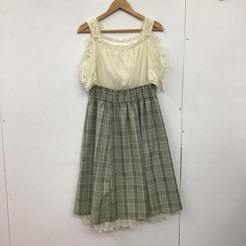 アクシーズファム axes femme ワンピース ひざ丈スカート CI351x54 ２ｗａｙドッキングワンピース FREE 無地 X チェック 白 / ホワイト / X 緑 / グリーン /  レディース USED 古着 中古 10147851