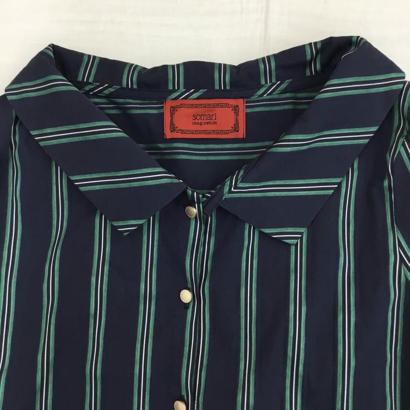 ソマリ somari シャツ、ブラウス 長袖 1 ストライプ 紺 / ネイビー / X 緑 / グリーン /  レディース USED 古着 中古 10141834